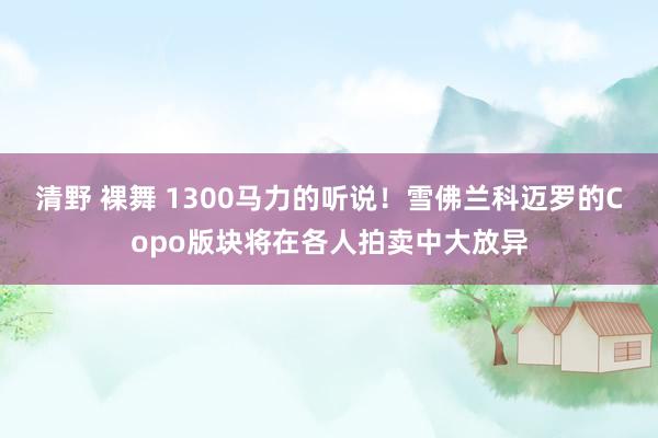清野 裸舞 1300马力的听说！雪佛兰科迈罗的Copo版块将在各人拍卖中大放异