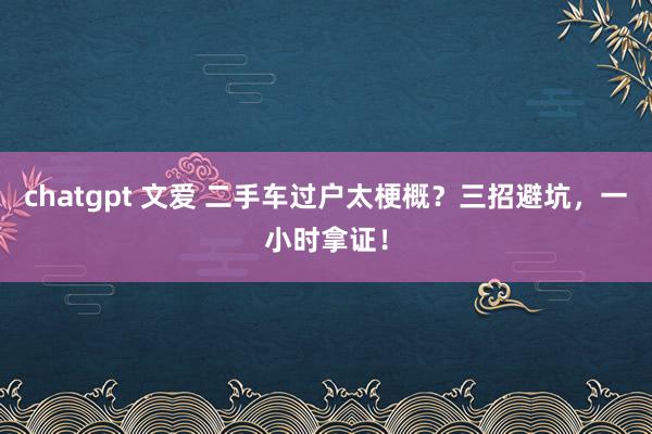chatgpt 文爱 二手车过户太梗概？三招避坑，一小时拿证！