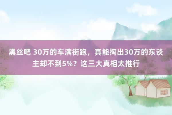 黑丝吧 30万的车满街跑，真能掏出30万的东谈主却不到5%？这三大真相太推行
